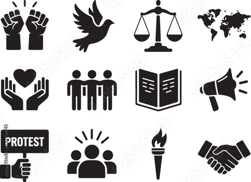 Activism and social justice icons for positive change