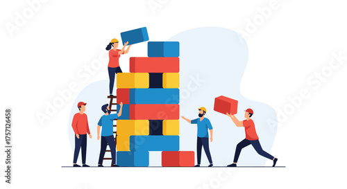 Team Collaboration Building Strategy Together with Blocks Game