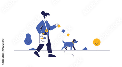 A person walks their dog in a park enjoying a sunny day outdoors