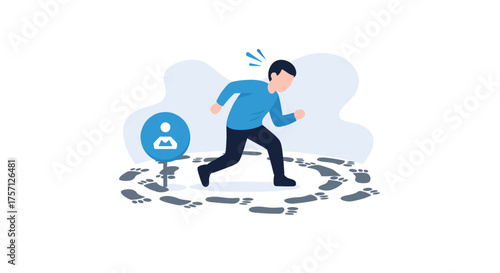 Man running in circles around a target user icon feeling lost and confused