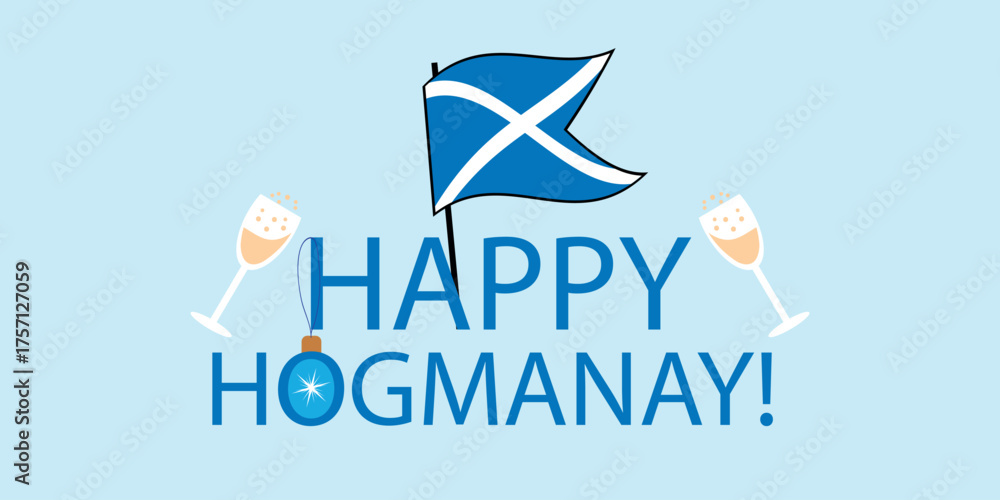 Naklejka premium Happy Hogmanay Graphic with Scottish Flag