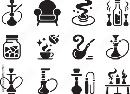 Relaxing hookah lounge icons for cozy atmosphere