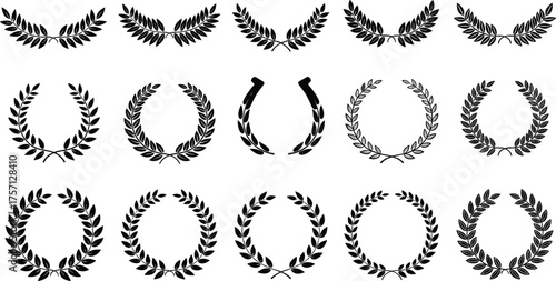 Elegant Laurel Wreaths Collection: Decorative Olive Branch Frames for Awards, Certificates & Logos – Classic Victory Emblems & Ornamental Foliage Design Elements for Invitations, Wedding Decor & Gradu