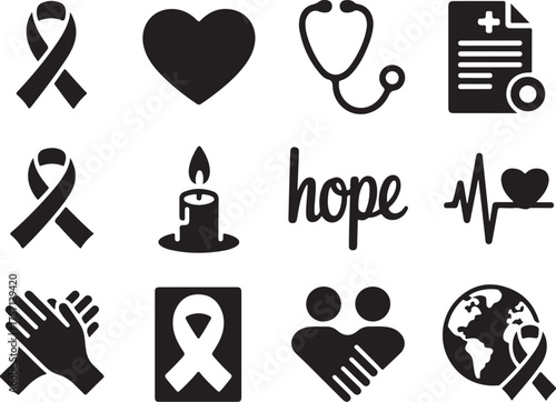 Hope and healing icons: awareness, care, support, life