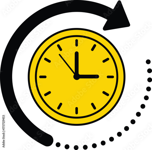 Clock Rotating with Time Passing in Yellow and Black Minimalist Design, Symbolizing Deadline, Schedule, Countdown, and Productivity in Business, Modern and Professional Presentation for Marketing Webs