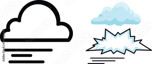 Windy Weather Icon Set: Representing Gusts and Hailstorm Conditions for Meteorology Reports, Climate Analysis, and Weather Forecasting,  Illustrating Gale Force, Storm Hazards, Environmental Impact, U