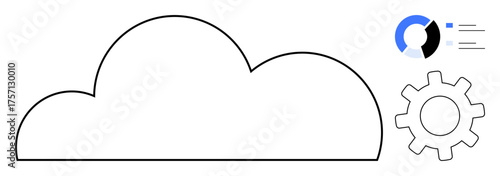 Cloud outline with a gear and data chart signifies cloud computing, data analytics, system optimization, and technological innovation. Ideal for technology, IT, business, analytics, strategy