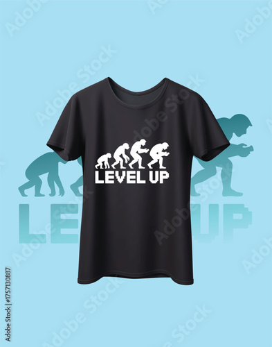 Funny evolution of gamers level up t-shirt design for men and women