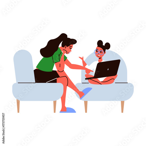Mother and daughter learning together on a laptop, promoting education and family bonding at home