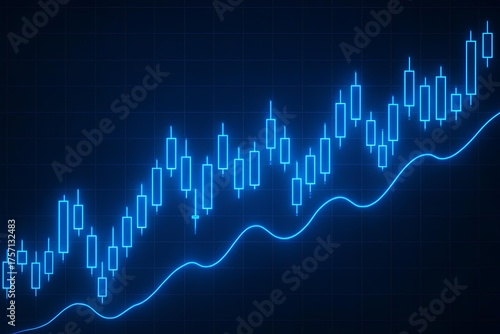 Abstract stock market candlestick chart with blue glow
