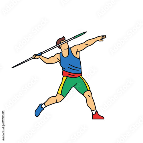 Male athlete throwing javelin in colorful sportswear  