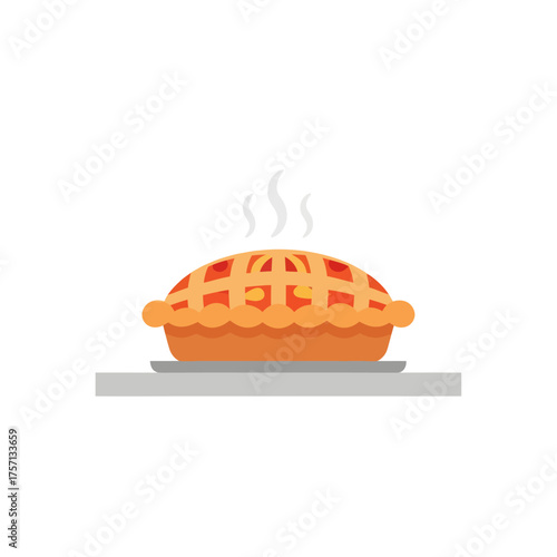 Freshly baked apple pie on a plate with steam rising  