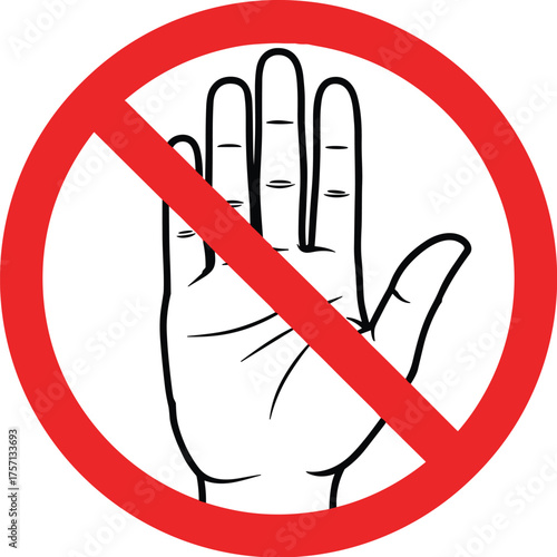 Hand Gesture Prohibition Sign: A Bold Symbol Against Unauthorized Access and Restriction with a Red Circle and Diagonal Line, Indicating No Entry, Restriction, Abstain, Stop, Warning, Avoid, in Busine