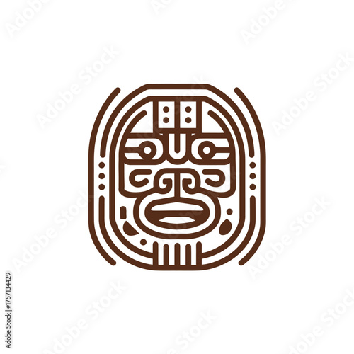 Abstract brown graphic of a stylized mask isolated on white background