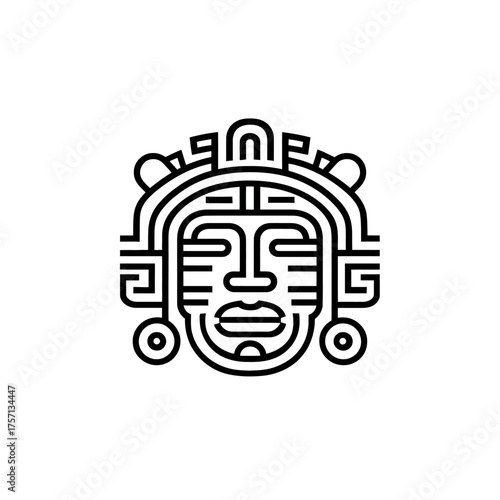 Abstract aztec mask icon vector illustration black and white design