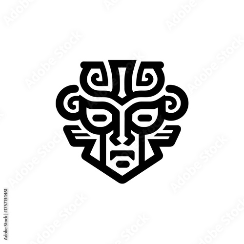 Abstract tribal mask icon bold black and white vector illustration