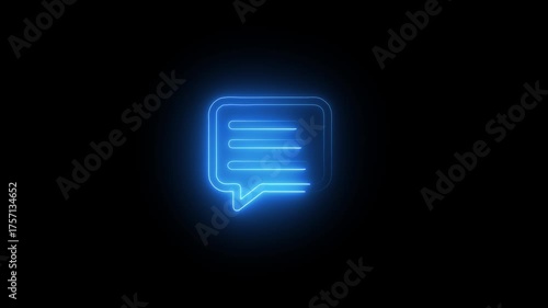 Neon message icon animation video, glowing massage icon and black background.