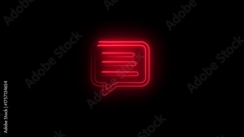 Neon message icon animation video, glowing massage icon and black background.