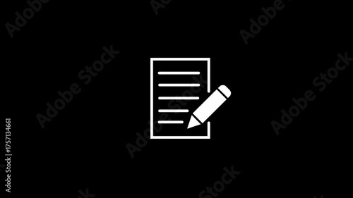 Check list icon, thin line , Documents list icon, Business Documents icon animation. tick mark, done, successful and complete. Documents icon with pen icon animation on dark background.