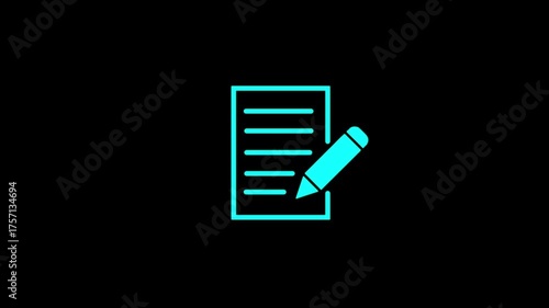 Check list icon, thin line , Documents list icon, Business Documents icon animation. tick mark, done, successful and complete. Documents icon with pen icon animation on dark background.