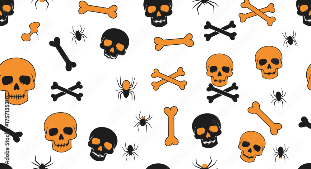 Fototapeta premium Vector art of halloween pattern with skulls, bones, and spiders