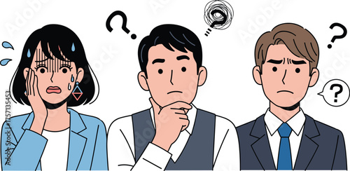 Confused Professionals Pondering Complex Issues in Office Setting, Depicting Uncertainty, Dilemma, Problem-Solving, and Critical Thinking for Business Decisions, Strategy, Modern Teamwork, Presentatio