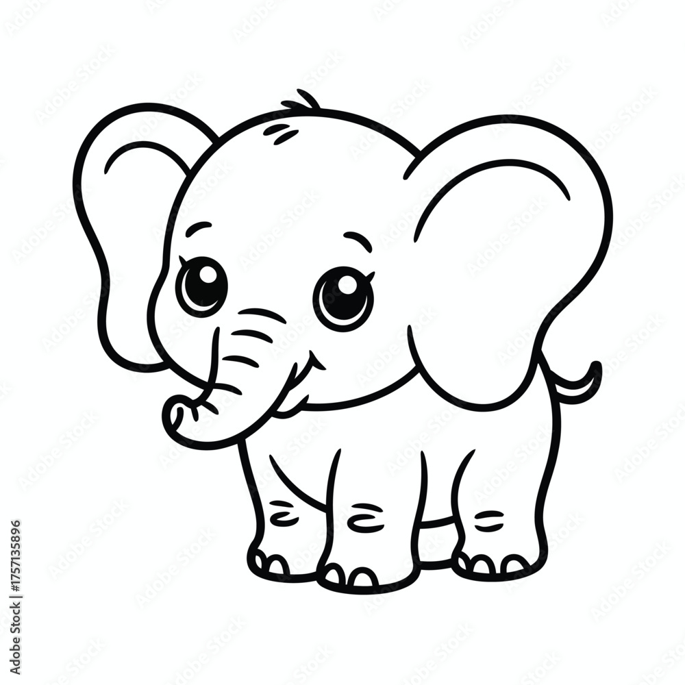 Fototapeta premium Adorable baby elephant line art vector illustration scalable eps for children's designs and animal graphics silhouette White background