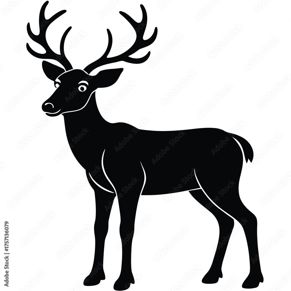 Obraz premium Reindeer Silhouette Vector Minimal Christmas Deer Icon for Holiday Design
