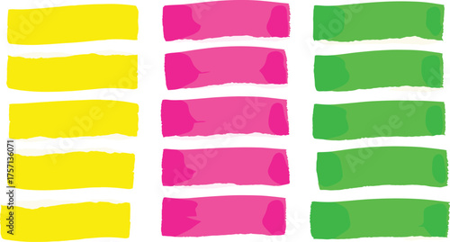 Vibrant Abstract Brushstrokes on White Backdrop for Creative Projects, Graphic Design Elements for Modern Presentations and Marketing Materials Featuring Bold Yellow, Pink, and Green Color Swatches wi