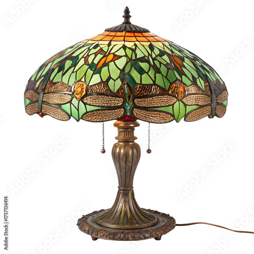 Vibrant Tiffany Style Table Lamp with Stained Glass Dragonfly Design