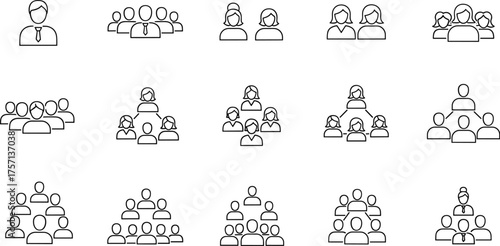 Teamwork Dynamics: Diverse Groups of People Collaborating in Professional Business Settings, Organizational Structures, Hierarchy Charts, and Social Networking, Modern Line Art Style for Presentation,