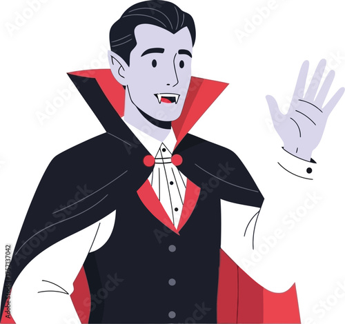 Vector art of a cartoon vampire character waving hello