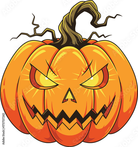 Vector art of scary jackolantern pumpkin with carved face