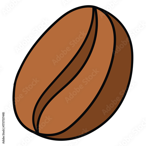 Hand-drawn cartoon roasted brown coffee bean on a white background.