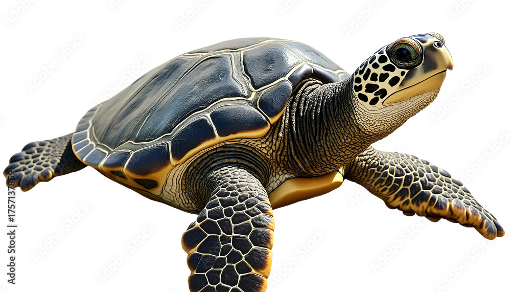 Fototapeta premium Sea turtle top-down view, detailed shell pattern, isolated PNG, soft natural lighting.