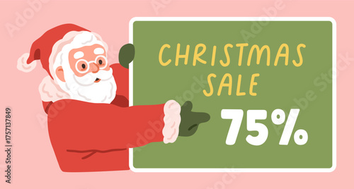 Christmas sale banner background. Santa Claus showing, pointing, advertising ...