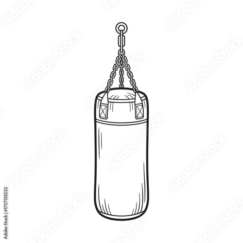 Vector art of punching bag hanging on chain in outline style