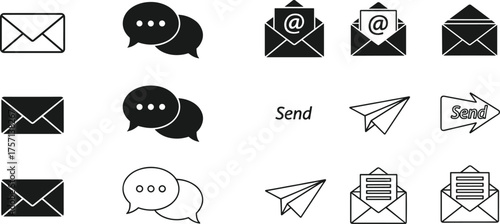 Communication Icons Set: Envelopes and Speech Bubbles for Business, Mail, Messages, and Technology Designs, Conveying Sending, Receiving, and Conversations in Marketing, Website, Presentation Graphics