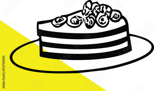A delicious slice of layered cake resting on a plate silhouette