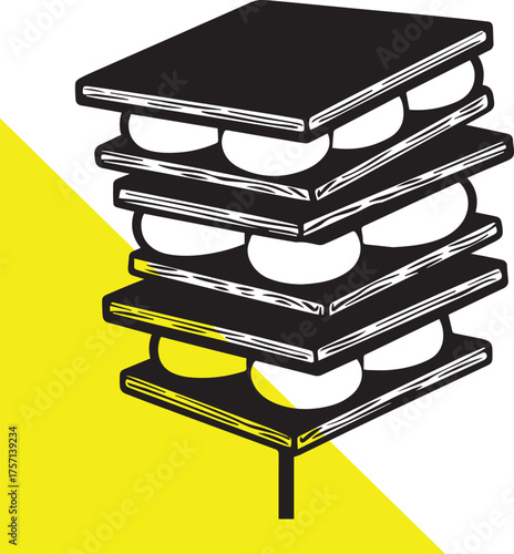 Stacked wafers with rounded fillings a simple black and white silhouette