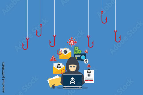 hacker in front of his computer committing digital cybercrime	