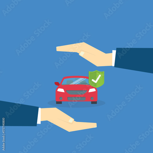 Car with a protective hands. For security concepts, protection of private property. Insurance, mortgage, credit	