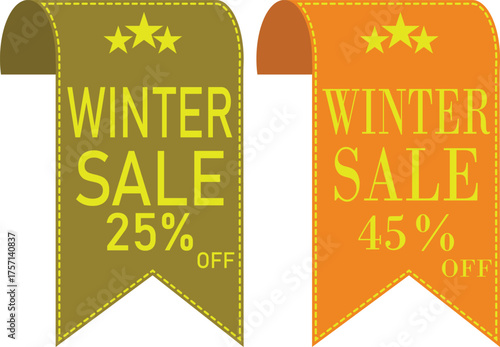Winter Sale Banner Icon set. Winter sale vector poster design with sale text. Vector illustration. Hanging tag for design of flyers with discount offers and special seasonal retail promotion.