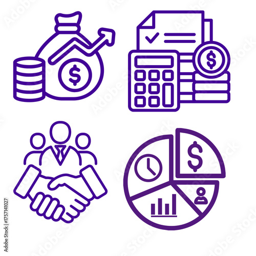 Set of Finance Business and Partnership Line Icons