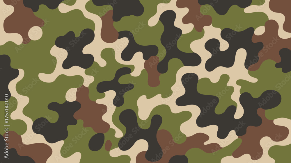 Fototapeta premium A seamless camouflage pattern featuring organic shapes in shades of green brown and beige for concealment use