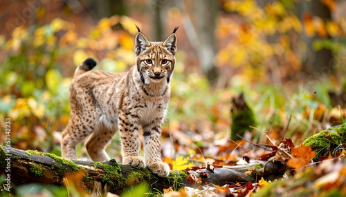 Lynx in autumn forest