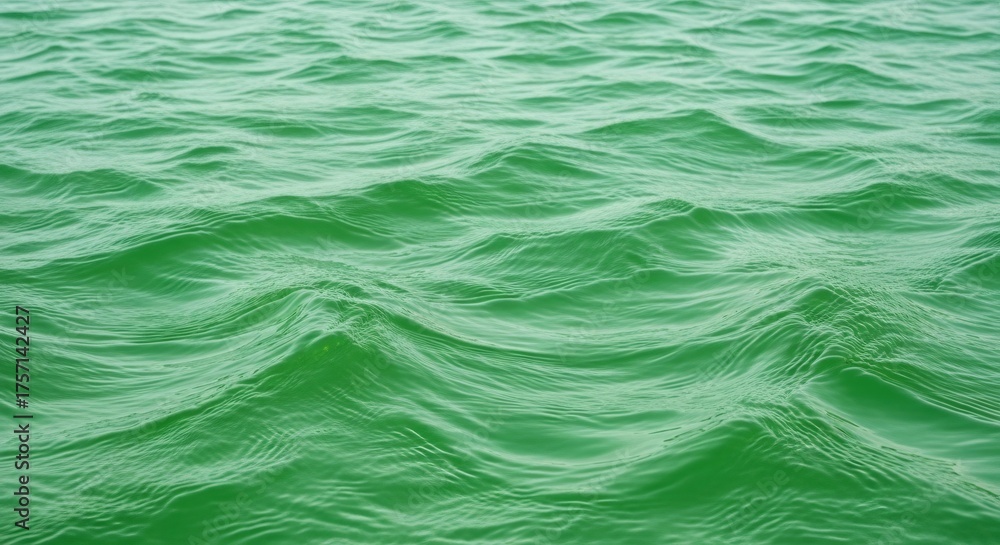 Obraz premium Green colored water surface with small waves. Rippled sea background, ocean texture or lake water. Abstract liquid surface for overlay.