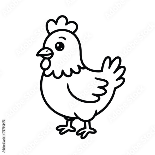 Simple black line drawing vector illustration of a cute cartoon chicken scalable eps graphic silhouette White background