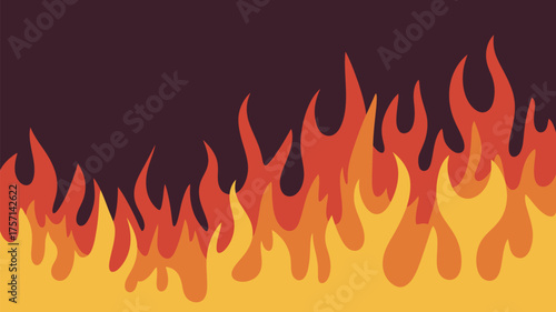 Stylized illustration showing flames in shades of red orange and yellow against a dark background