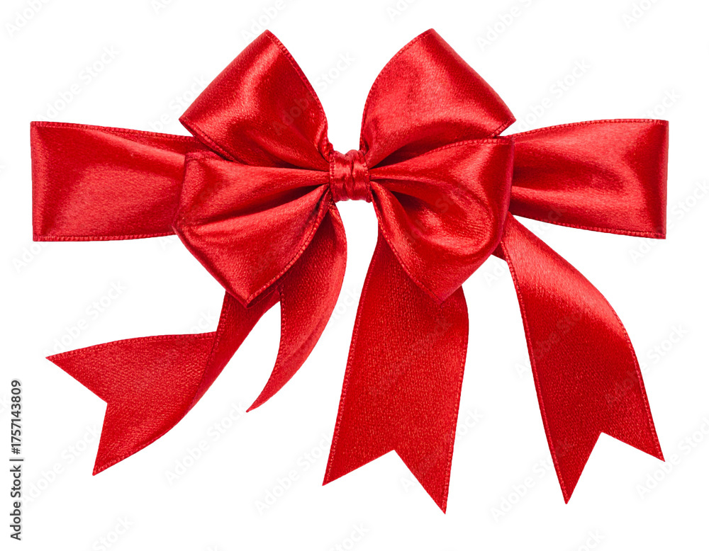 Fototapeta premium Red Satin Ribbon Bow Isolated on White Background
